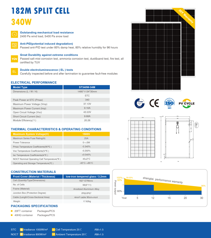 Solar Panel-182M SPLIT CELL 340W