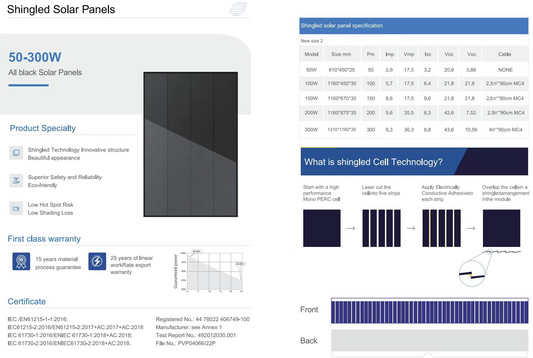Shingled Solar Panels 50-300W