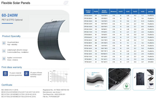 Flexible Solar Panels 60-240W